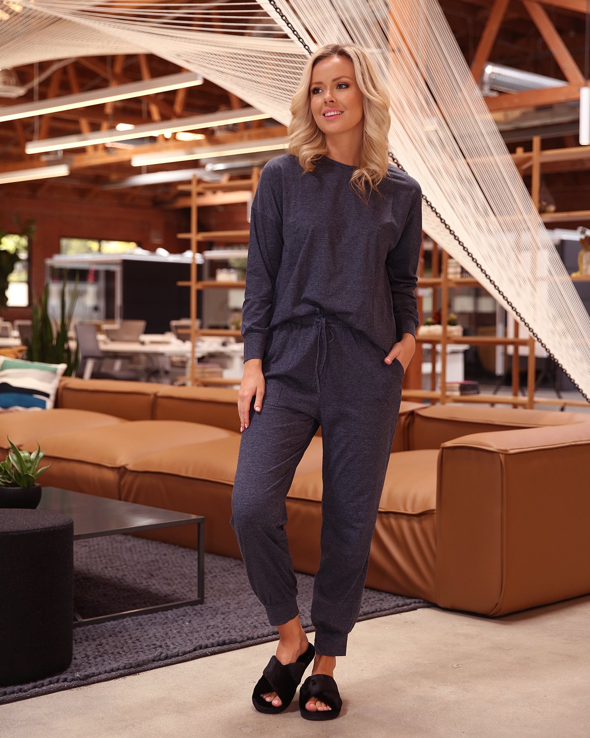 New Super Comfy Work-from-Home Loungewear Top & Bottom Set - Blue